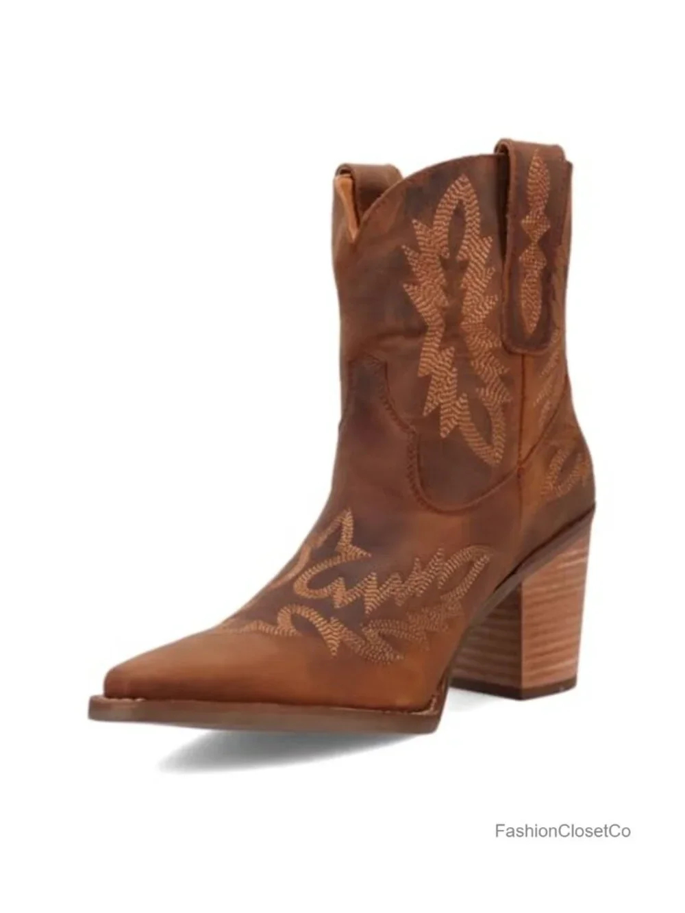 Embroidered Snip Toe Pull On Casual Ankle Boots with Mid Heel